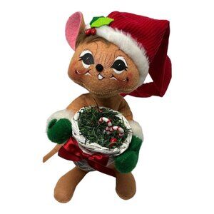 Annalee 2009 Christmas Greenery Mouse Doll Santa Christmas Holiday Candy Canes